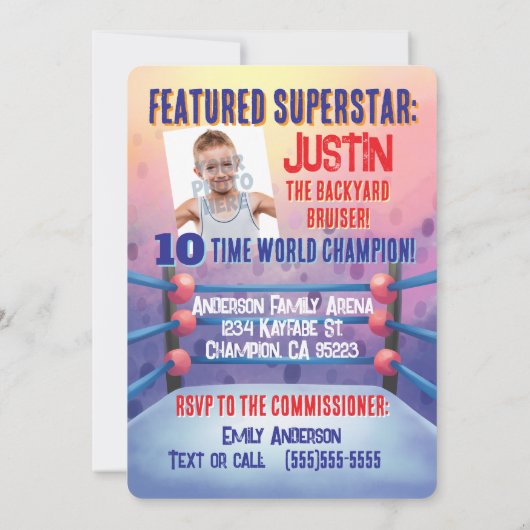 Pro Wrestling Customizable Birthday Main Event 招待状 (裏面)
