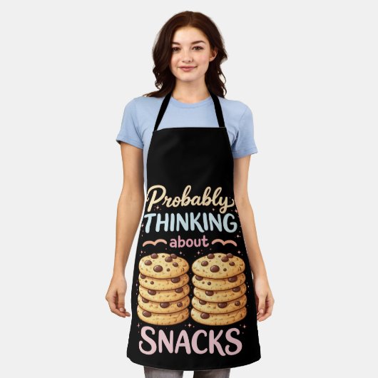 Probably Thinking About Snacks Funny Cute Kitchen エプロン (着用した状態)
