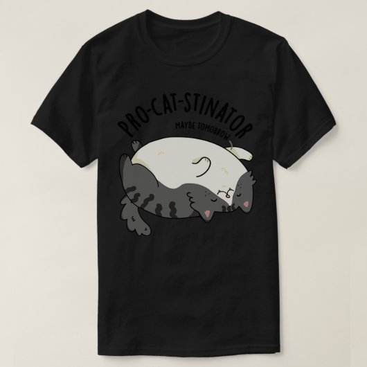 Procatstinator おもしろい Fat Cat Pun Tシャツ (デザイン正面)