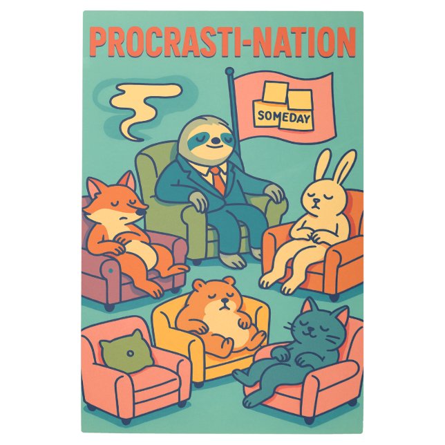 Procrasti-Nation - Cozy Cartoon Metalプリント メタルプリント (正面)