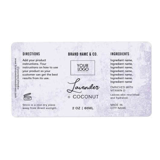  Product Customizable Lavender Rustic Label ラベル (正面)