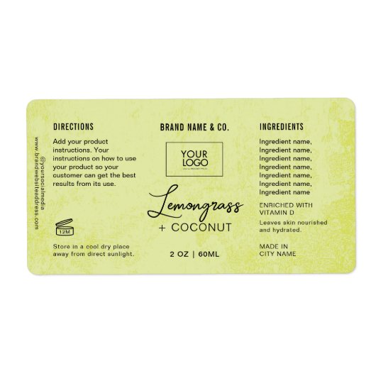  Product Customizable Lemon Green Rustic Label ラベル (正面)