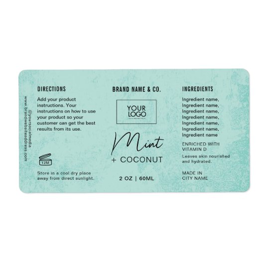  Product Customizable Mint Rustic Label ラベル (正面)