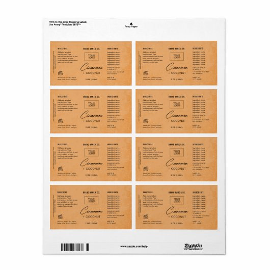  Product Customizable Orange Rustic Label ラベル (フルシート)