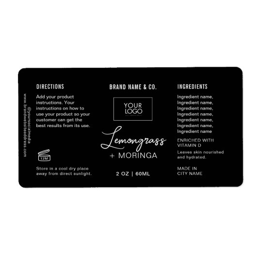 Product Customizable white & Black Label ラベル (正面)