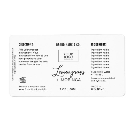  Product Customizable white & Black Label ラベル (正面)