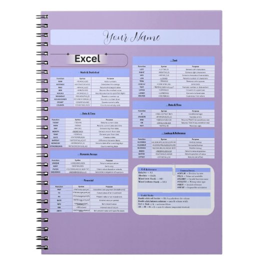 Productivity Mouse Pad – Excel Shortcuts ノートブック (正面)