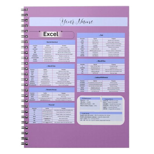 Productivity Mouse Pad – Excel Shortcuts ノートブック (正面)