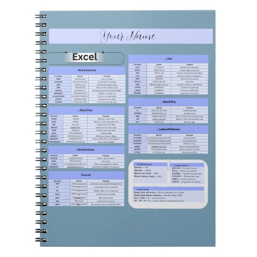 Productivity Mouse Pad – Excel Shortcuts ノートブック (正面)