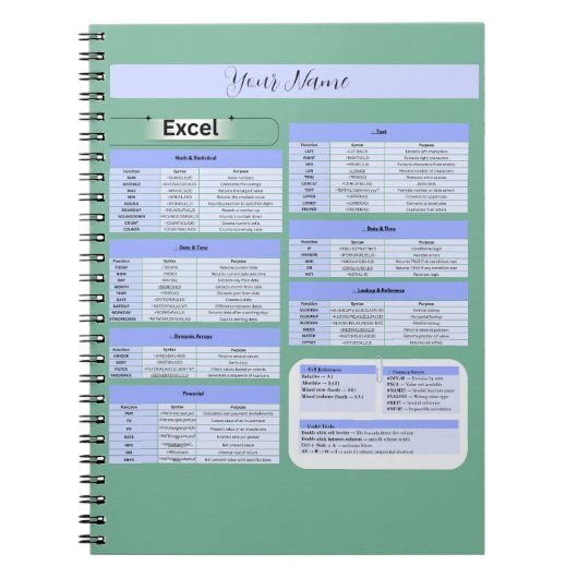 Productivity Mouse Pad – Excel Shortcuts ノートブック (正面)