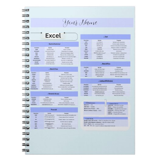 Productivity Mouse Pad – Excel Shortcuts ノートブック (正面)