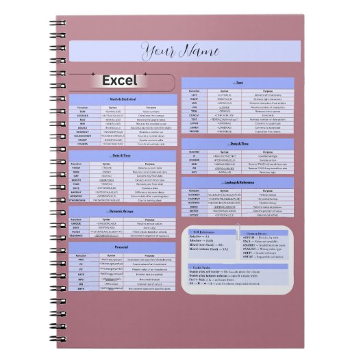 Productivity Mouse Pad – Excel Shortcuts ノートブック (正面)