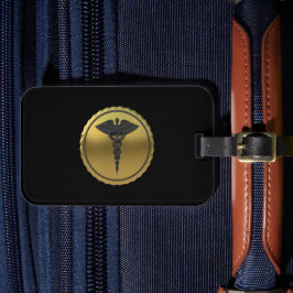 Professional 3D Gold Caduceus Emblem Medical ラゲッジタグ