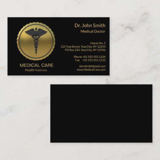Professional 3D Gold Caduceus Emblem Medical 名刺 (正面/裏面)