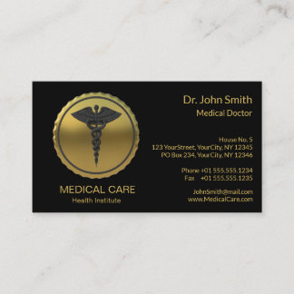 Professional 3D Gold Caduceus Emblem Medical 名刺
