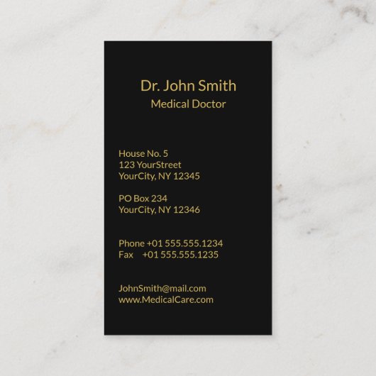 Professional 3D Gold Caduceus Medical Emblem 名刺 (裏面)