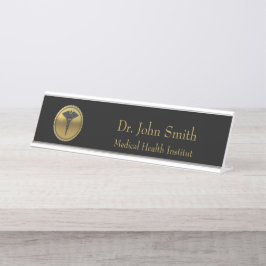 Professional 3D Gold Medical Caduceus Emblem デスクネームプレート