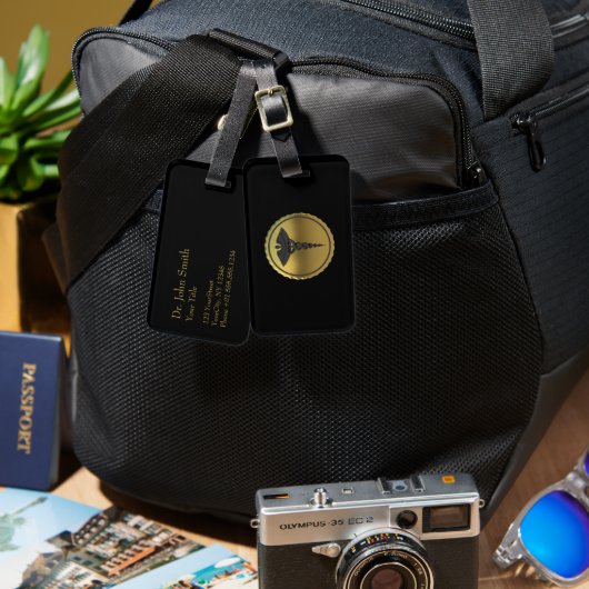 Professional 3D Gold Medical Caduceus Emblem ラゲッジタグ (正面&裏面)