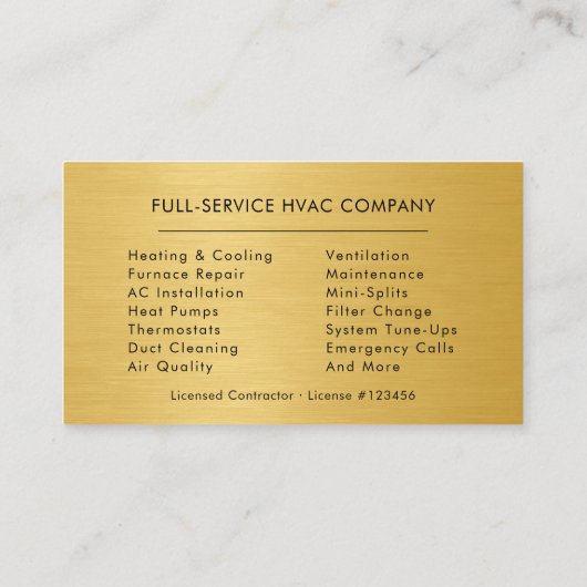 Professional Air Conditioning Cooling HVAC 名刺 (裏面)