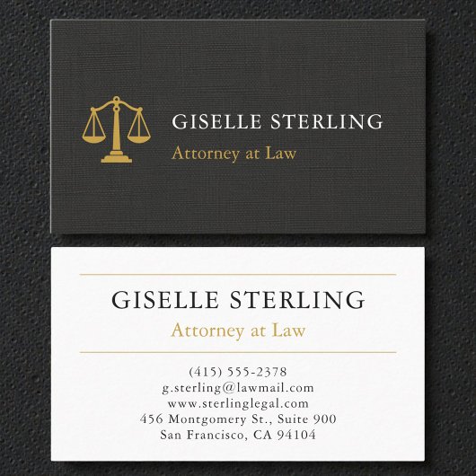 Professional Attorney Law Firm Linen Black Gold 名刺