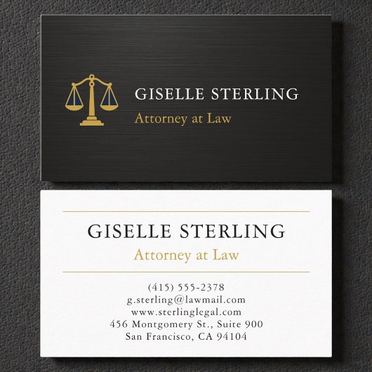 Professional Attorney Law Firm Metallic Black Gold 名刺