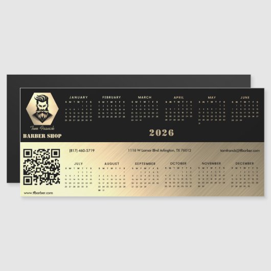 Professional Barber Shop black&gold 2026 calendar (正面/裏面)