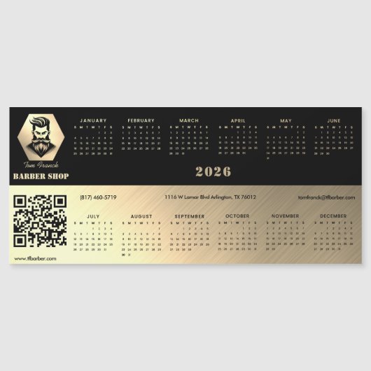 Professional Barber Shop black&gold 2026 calendar (正面)