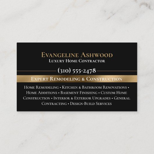 Professional Black Gold Home Remodeling Contractor 名刺 (裏面)