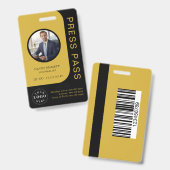 Professional Black Gold Media Press Pass ID Badge バッジ (Front & Back)