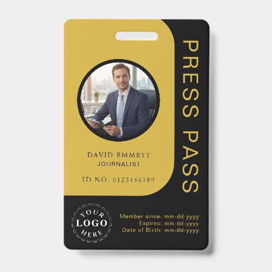 Professional Black Gold Media Press Pass ID Badge バッジ (Front)