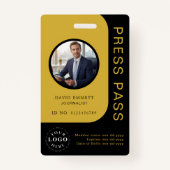 Professional Black Gold Media Press Pass ID Badge バッジ (正面)