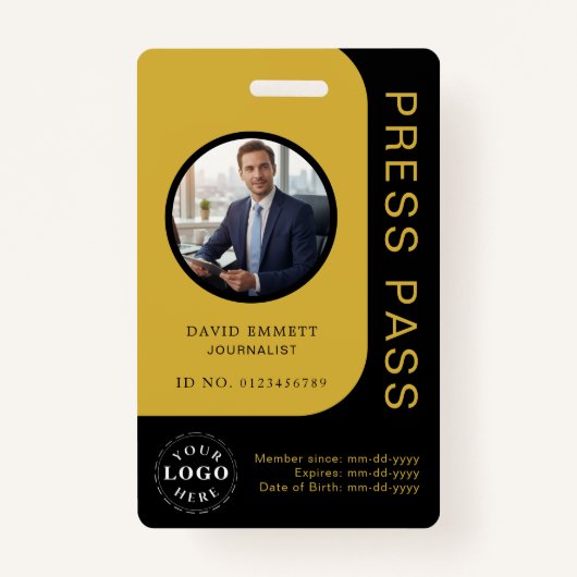 Professional Black Gold Media Press Pass ID Badge バッジ (正面)