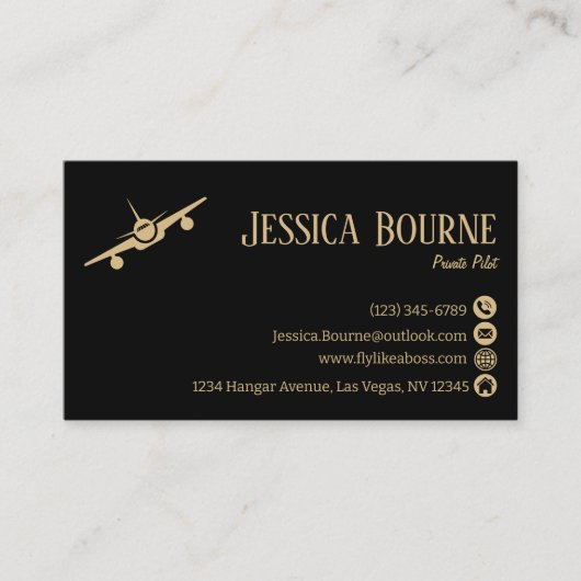 Professional Black Gold Pilot Aviation Modern 名刺 (正面)