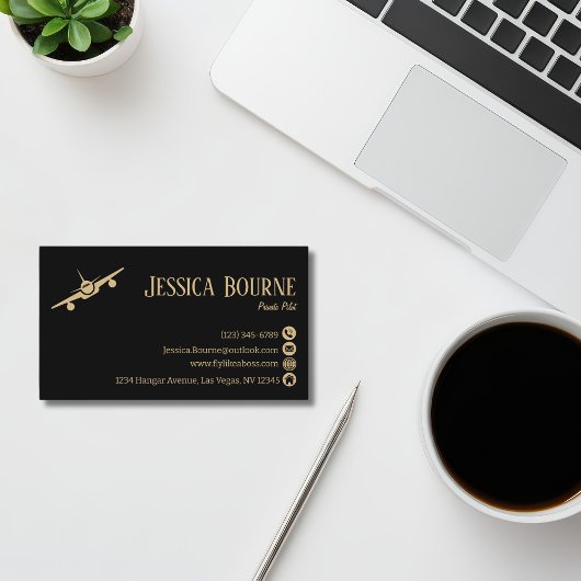 Professional Black Gold Pilot Aviation Modern 名刺