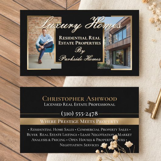 Professional Black Gold Real Estate Agent Photo 名刺