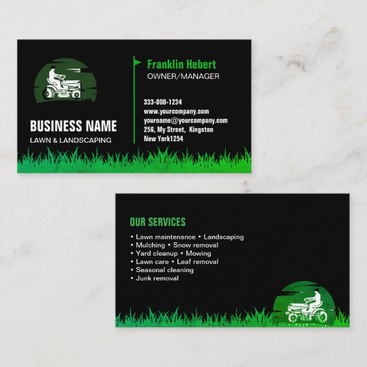 Professional Black Green Lawn Care & Landscaping B 名刺 (正面/裏面)