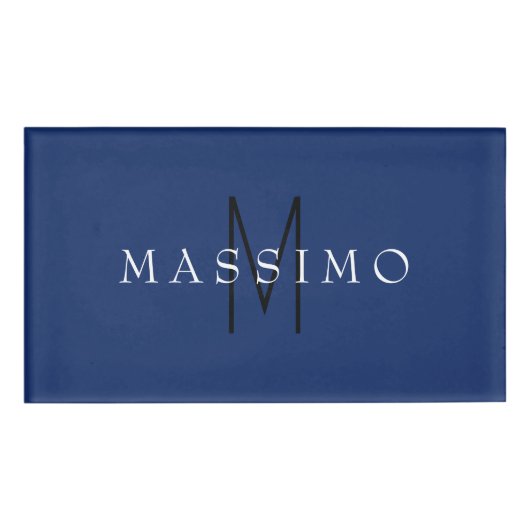 Professional Black Monogram Blue Your Name 名札 (正面)