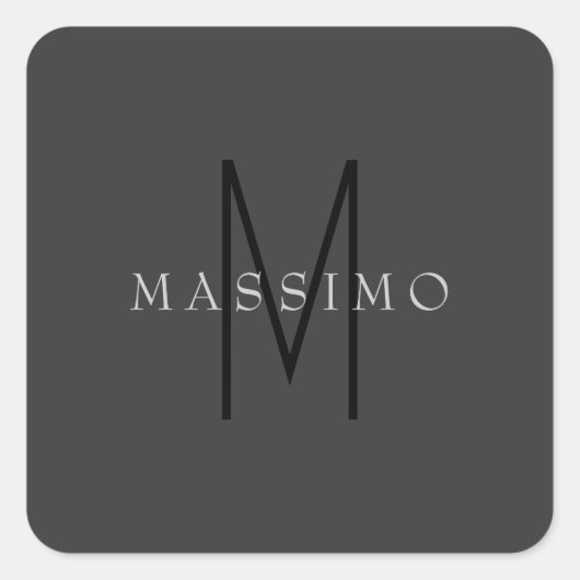 Professional Black Monogram Gray Your Name スクエアシール (正面)