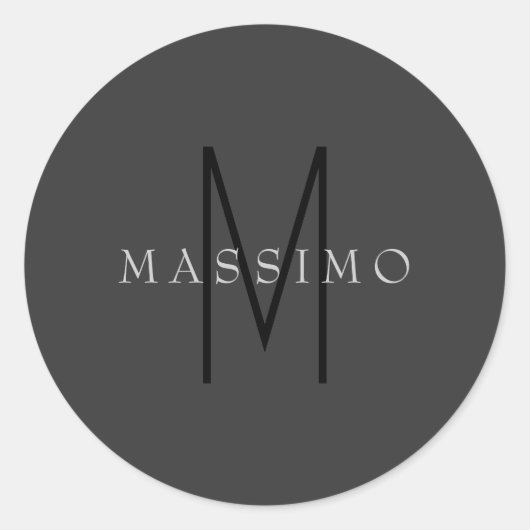 Professional Black Monogram Gray Your Name ラウンドシール (正面)