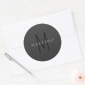 Professional Black Monogram Gray Your Name ラウンドシール (封筒)