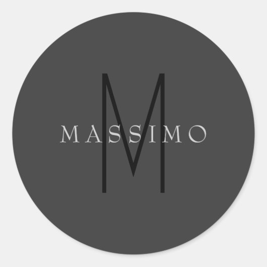 Professional Black Monogram Gray Your Name ラウンドシール (正面)