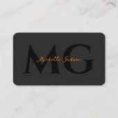 Professional Black Orange Minimal Initials 名刺 (正面)