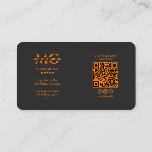 Professional Black Orange Minimal Initials 名刺 (裏面)
