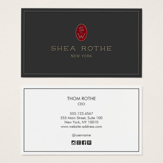 Professional Black Red Monogram 3D Typography (正面&裏面)