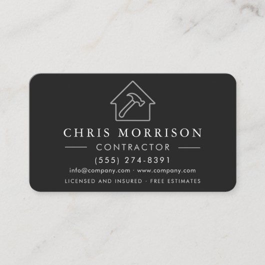 Professional Black & Silver Contractor QR Code 名刺 (正面)