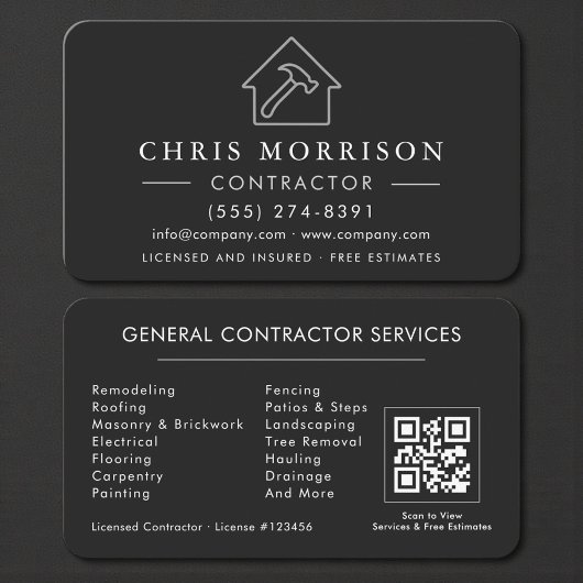 Professional Black & Silver Contractor QR Code 名刺
