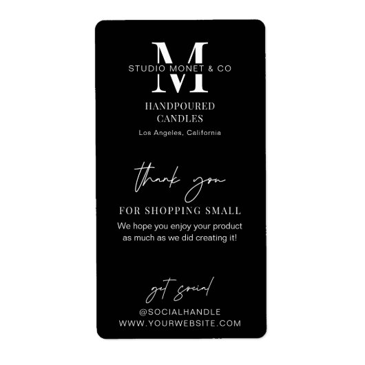 Professional Black Thank You Monogrammed Box Seal ラベル (正面)