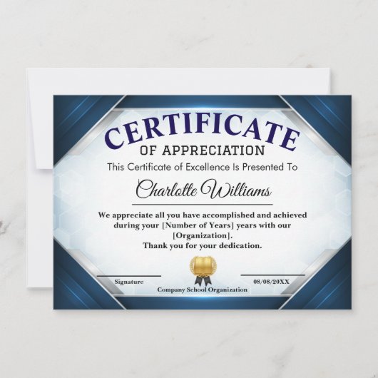 Professional Blue Appreciation Certificate 招待状 (正面)