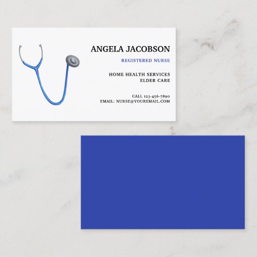 Professional Blue Stethoscope Nurse Business Card 名刺 (正面/裏面)