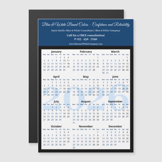 Professional Blue White Black 2026 Calendar Magnet (正面/裏面)